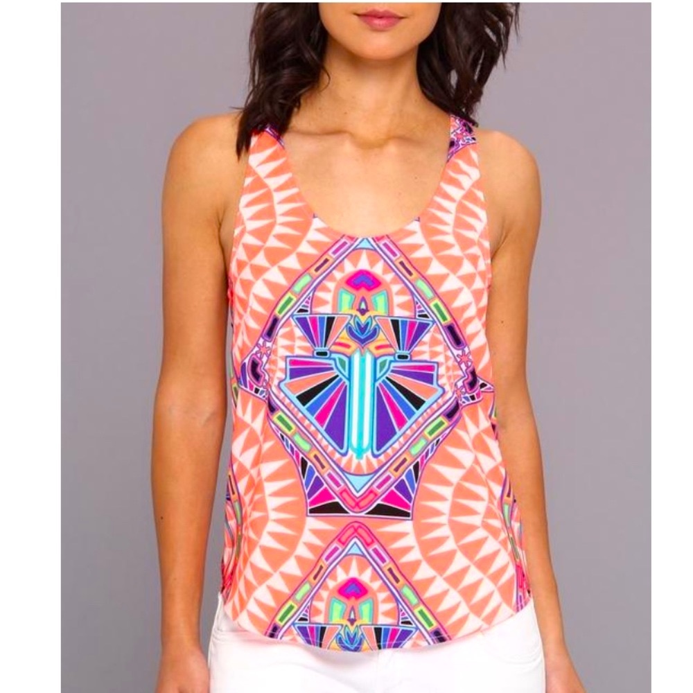 MARA HOFFMAN Neon Coral Pink Cosmic Fountain Geometric Racerback Tank Top
